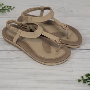 Siketu Beige T-Strap Comfort Sandals Womens Size 9